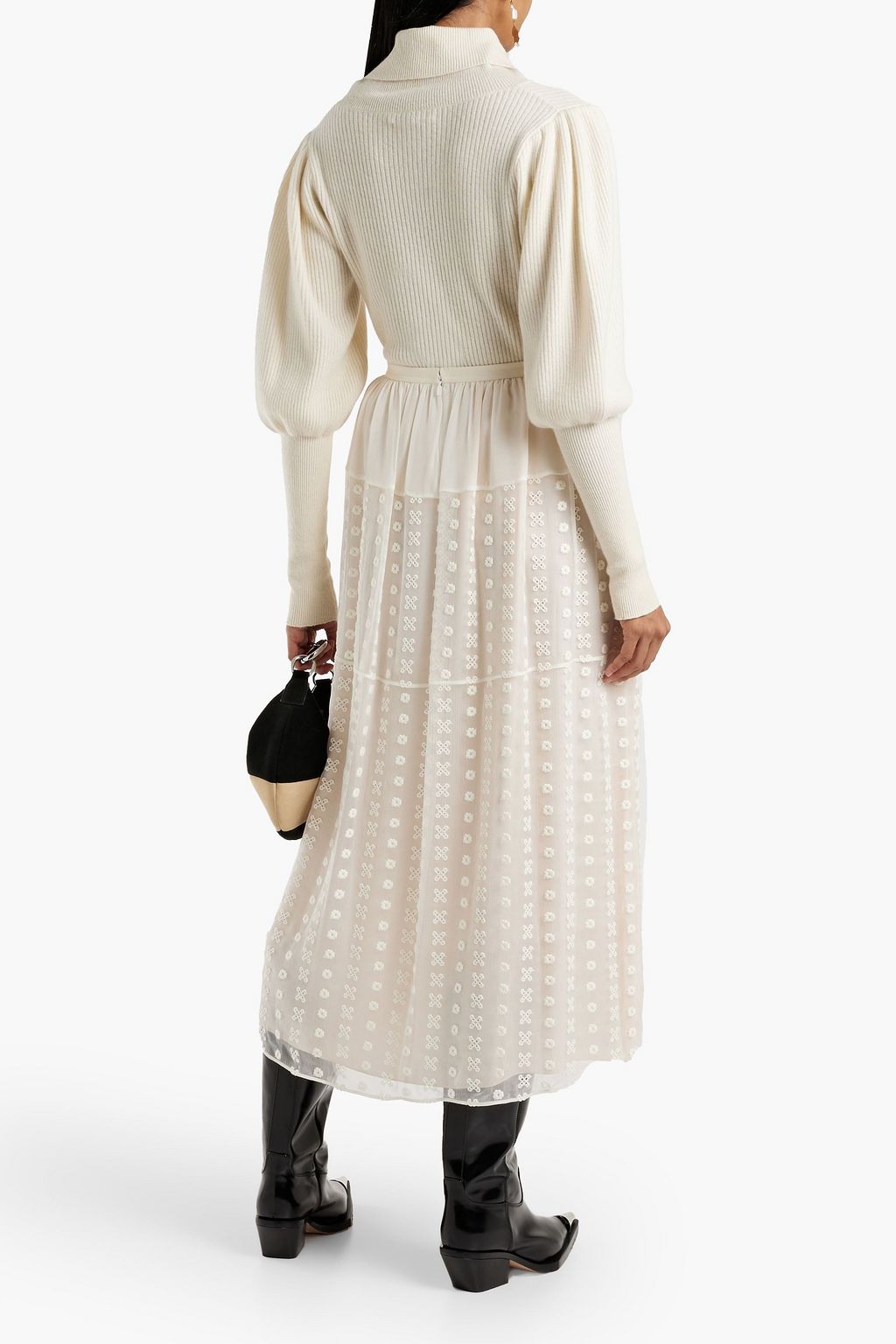 CHLOÉ イギリス刺繍入り シルククレポン ミディスカート