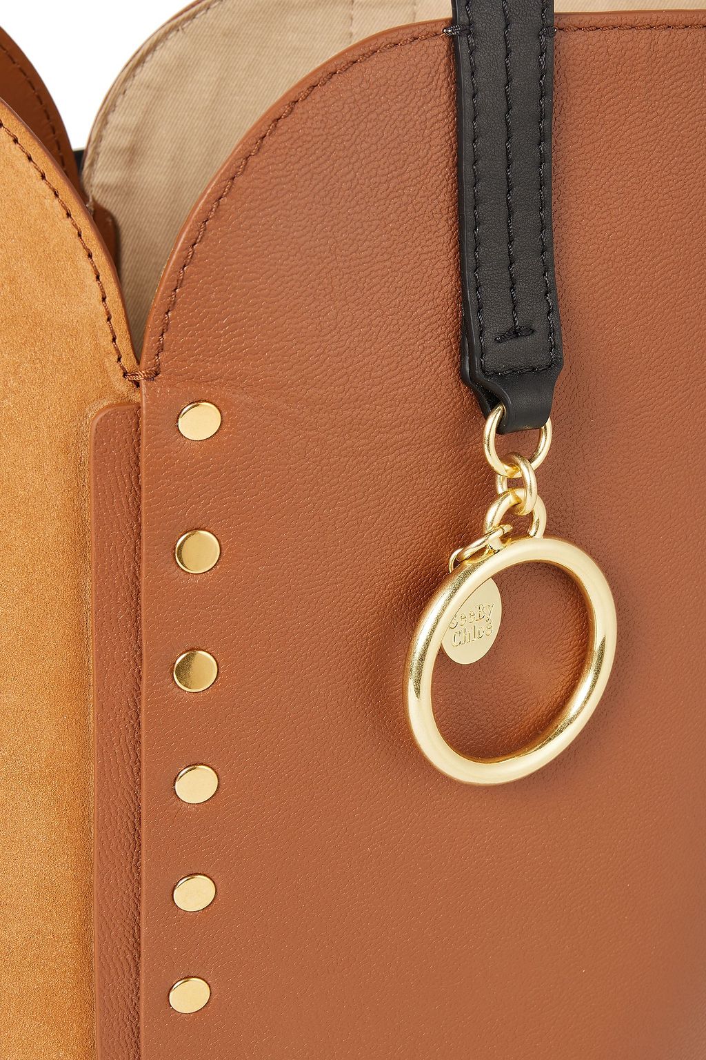 SEE BY CHLOÉ Gaia small studded suede and pebbled-leather tote