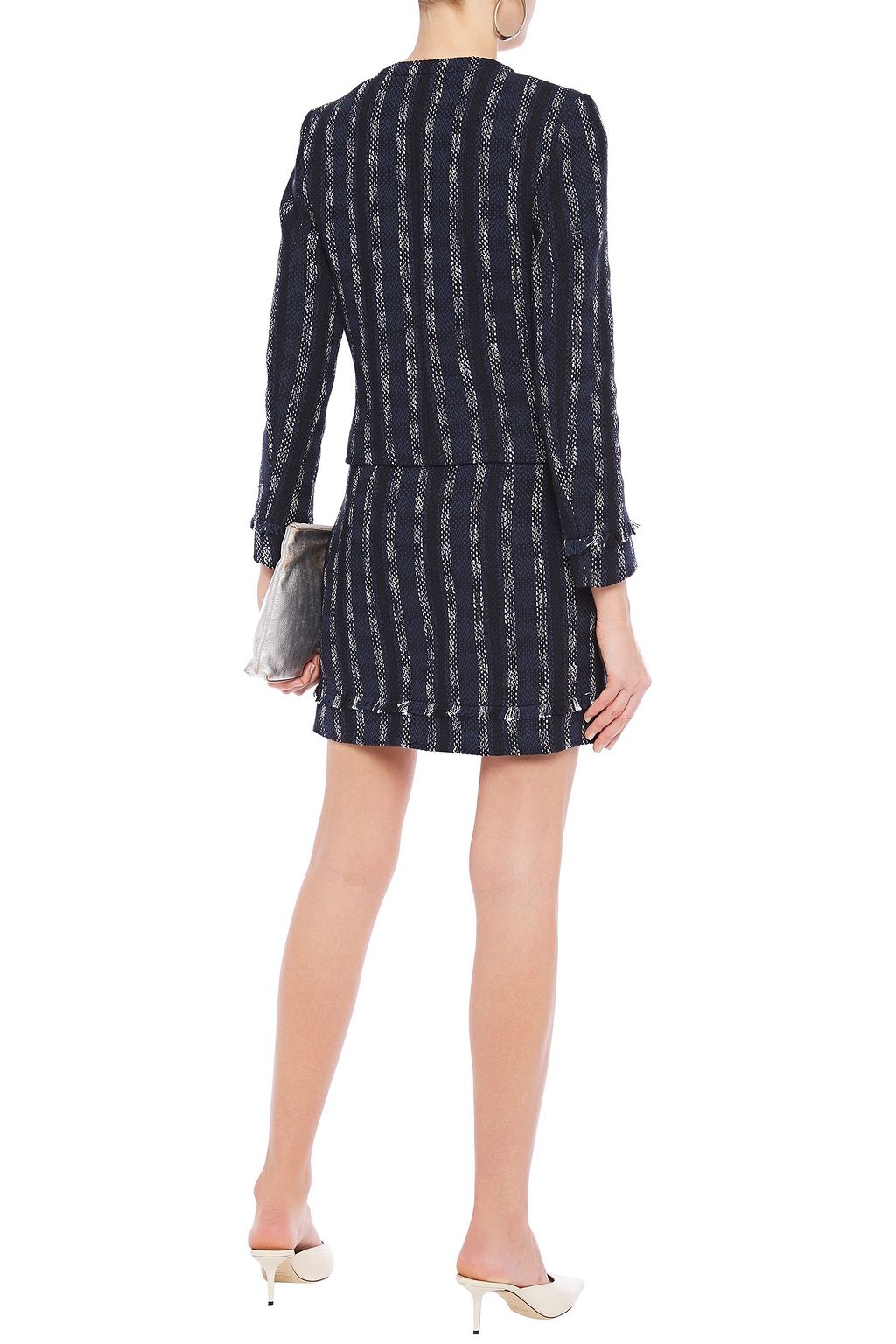 CLAUDIE PIERLOT Fringed striped cotton-blend tweed jacket