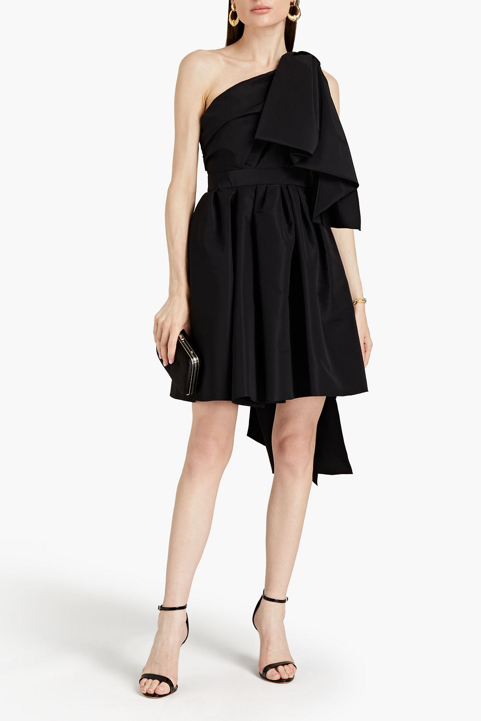 Shop Carolina Herrera Bow-embellished Silk-faille Mini Dress In Black