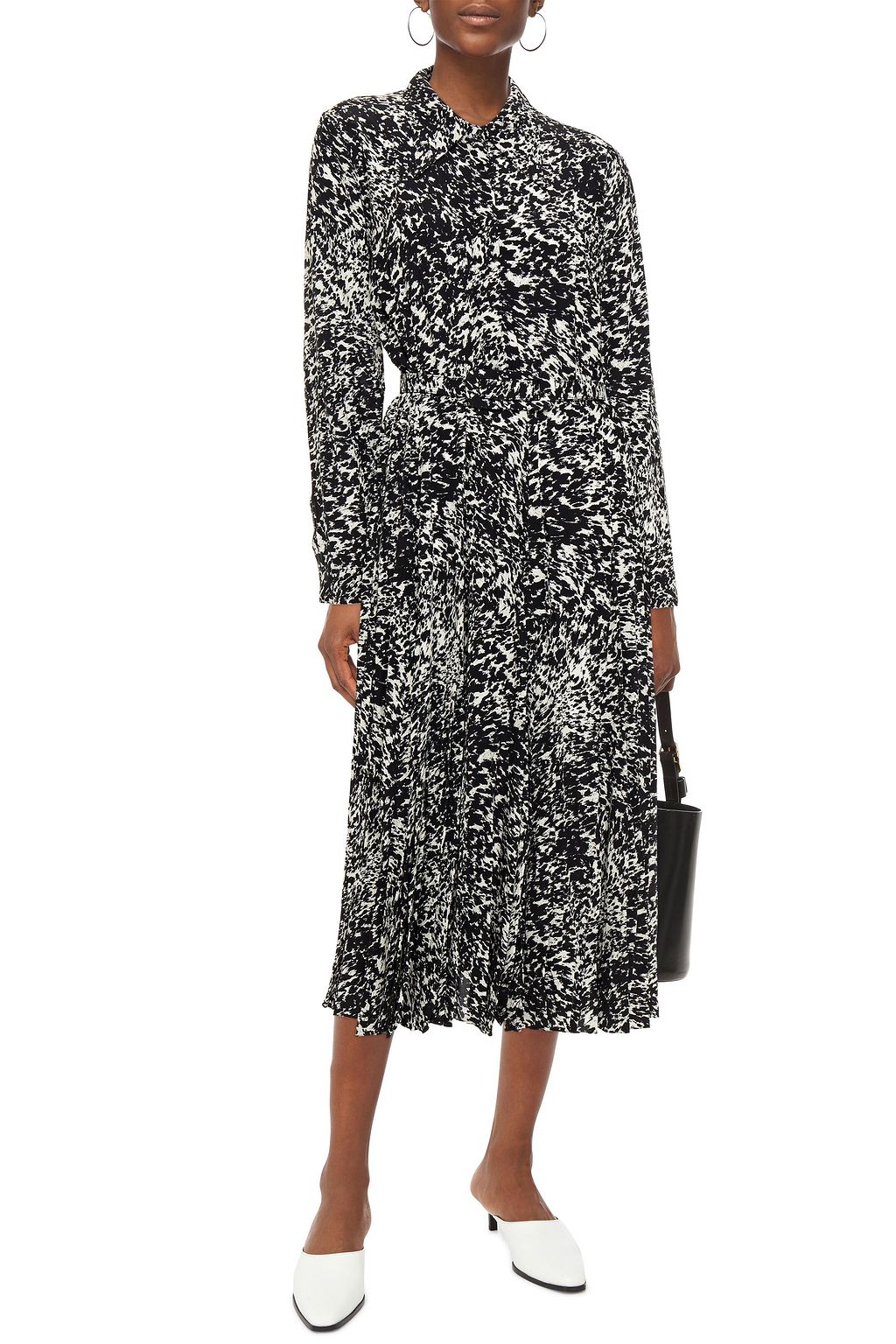 MICHAEL KORS COLLECTION Pleated printed silk crepe de chine midi shirt dress
