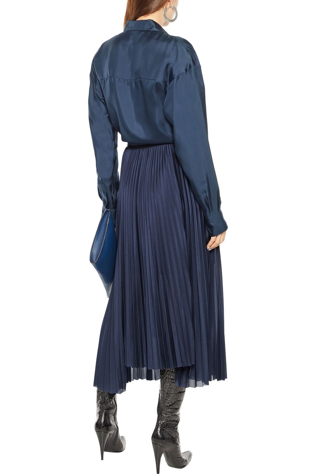 HELMUT LANG Asymmetric pleated satin midi skirt