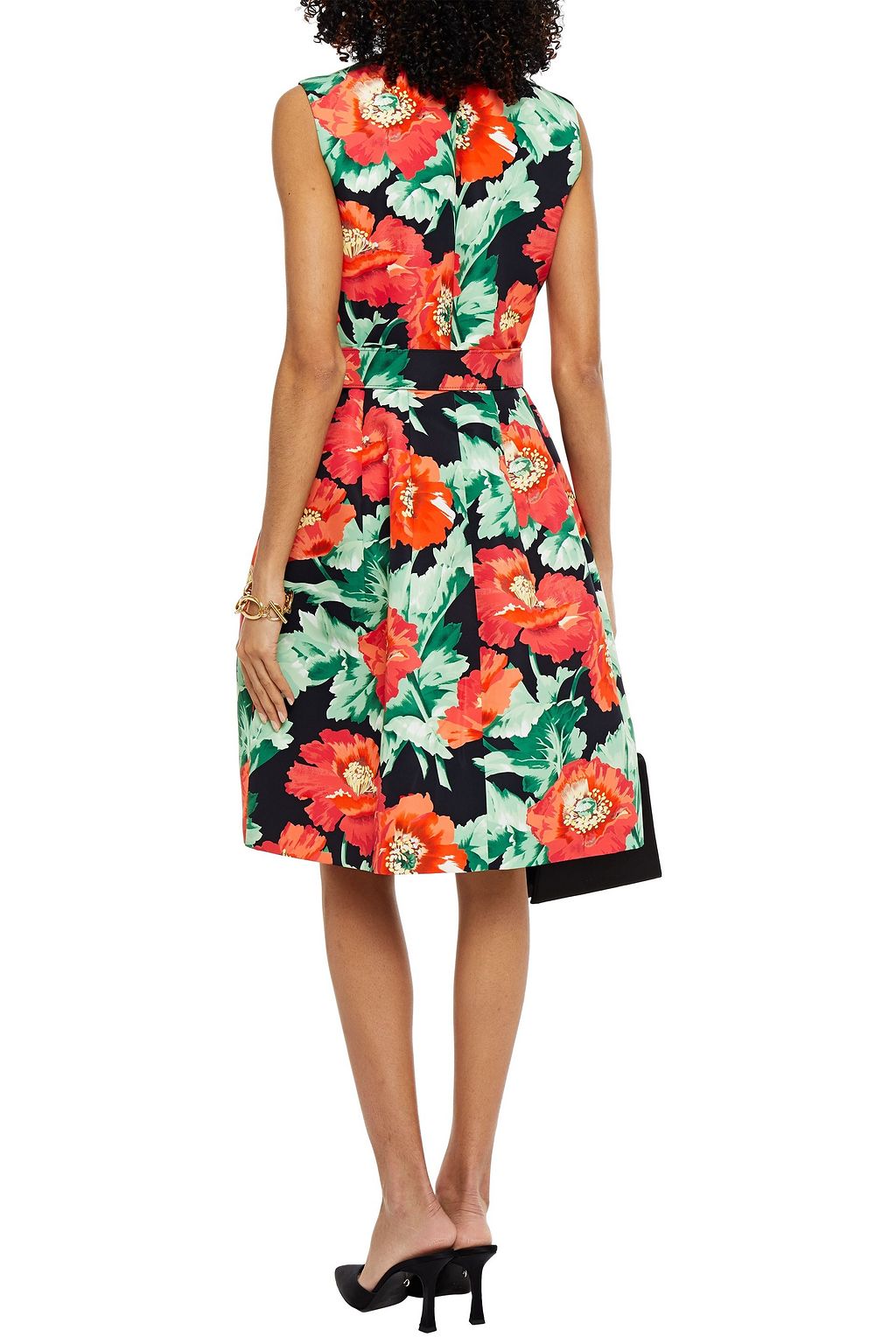 OSCAR DE LA RENTA Belted floral-print faille dress