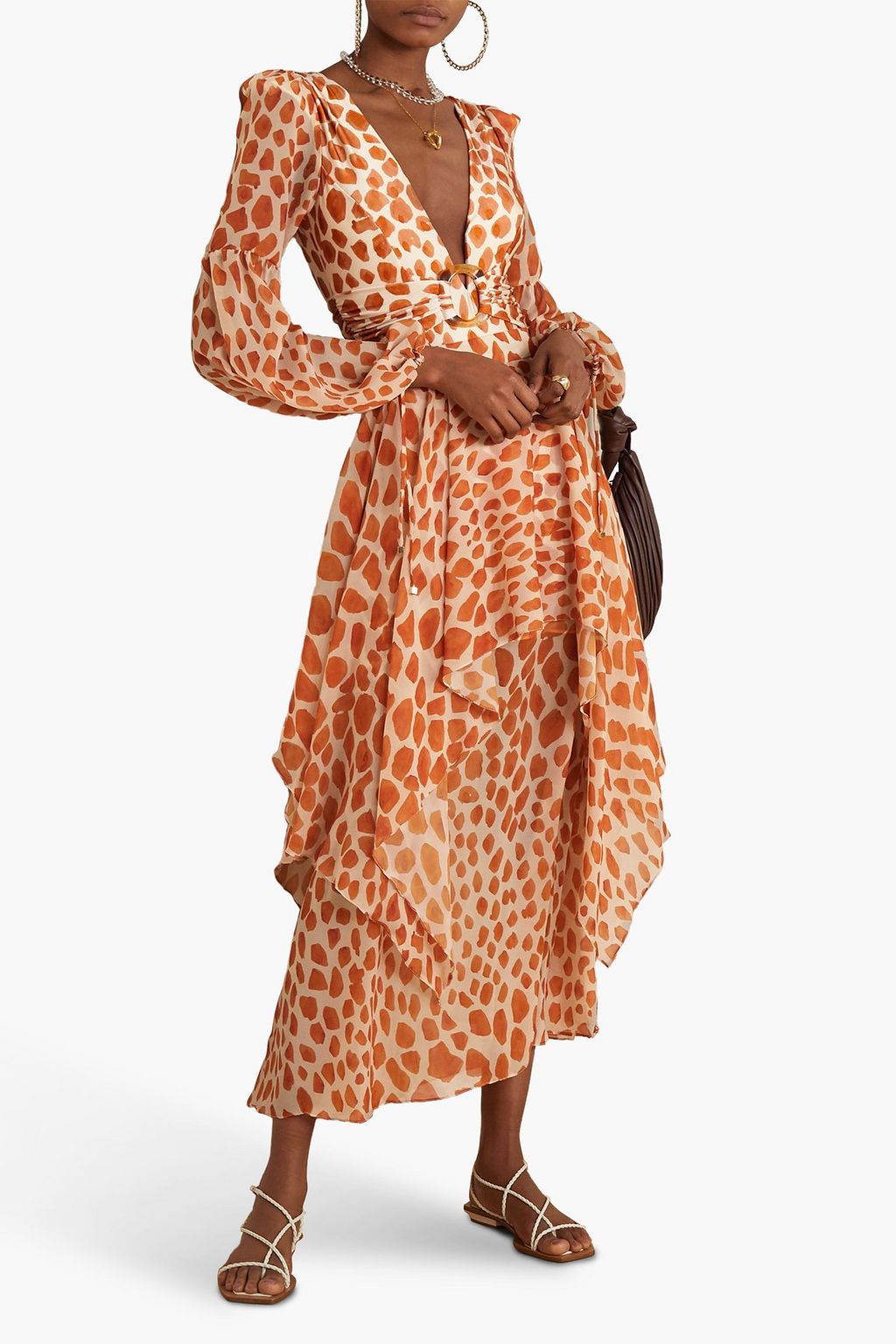 PATBO Margot layered printed chiffon maxi skirt