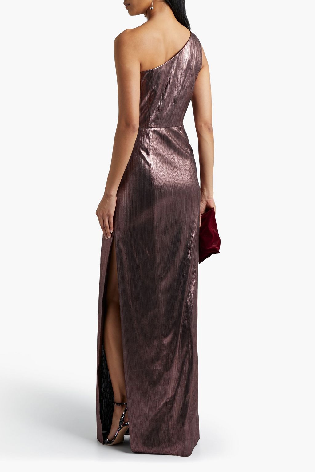 MARCHESA NOTTE One-shoulder gathered lamé  gown