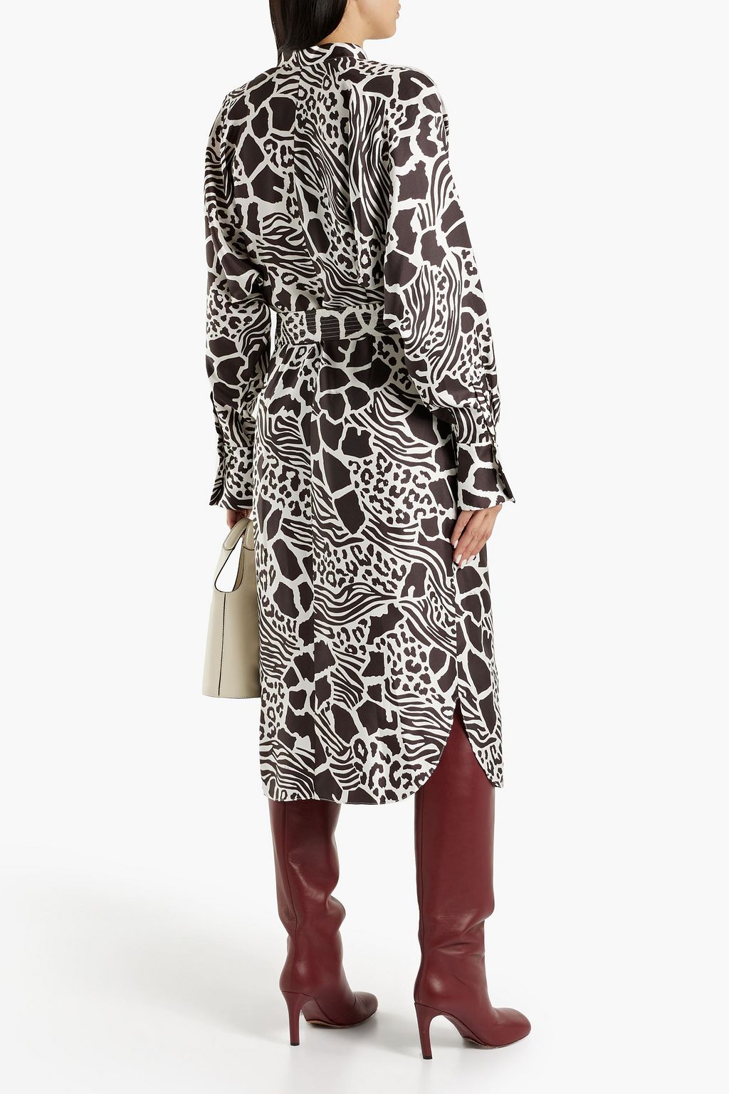 ADAM LIPPES Belted printed silk-twill midi dress