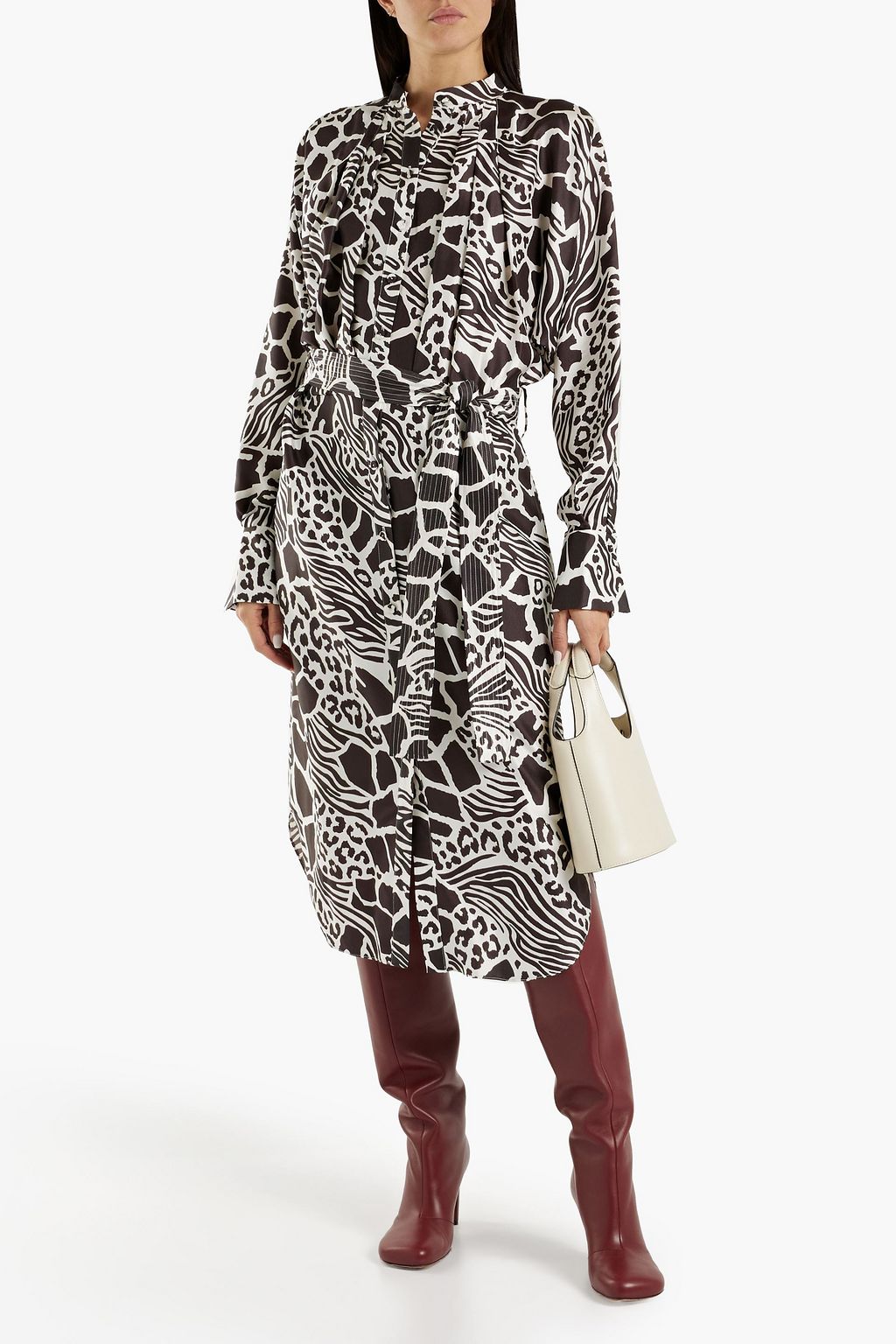 ADAM LIPPES Belted printed silk-twill midi dress