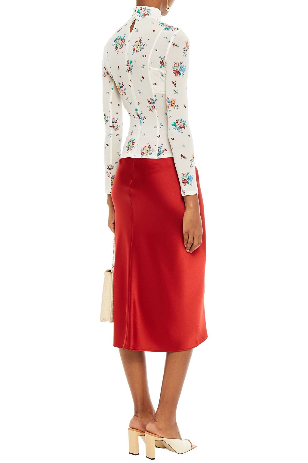 RABANNE Floral-print stretch-cupro jersey turtleneck top
