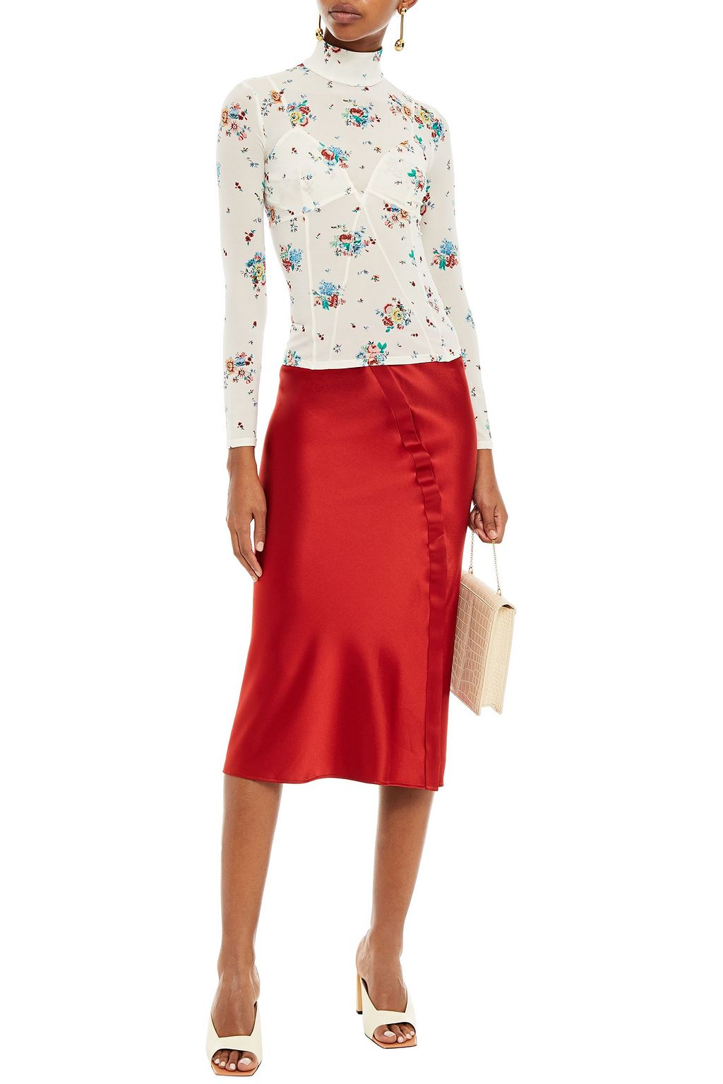 RABANNE Floral-print stretch-cupro jersey turtleneck top