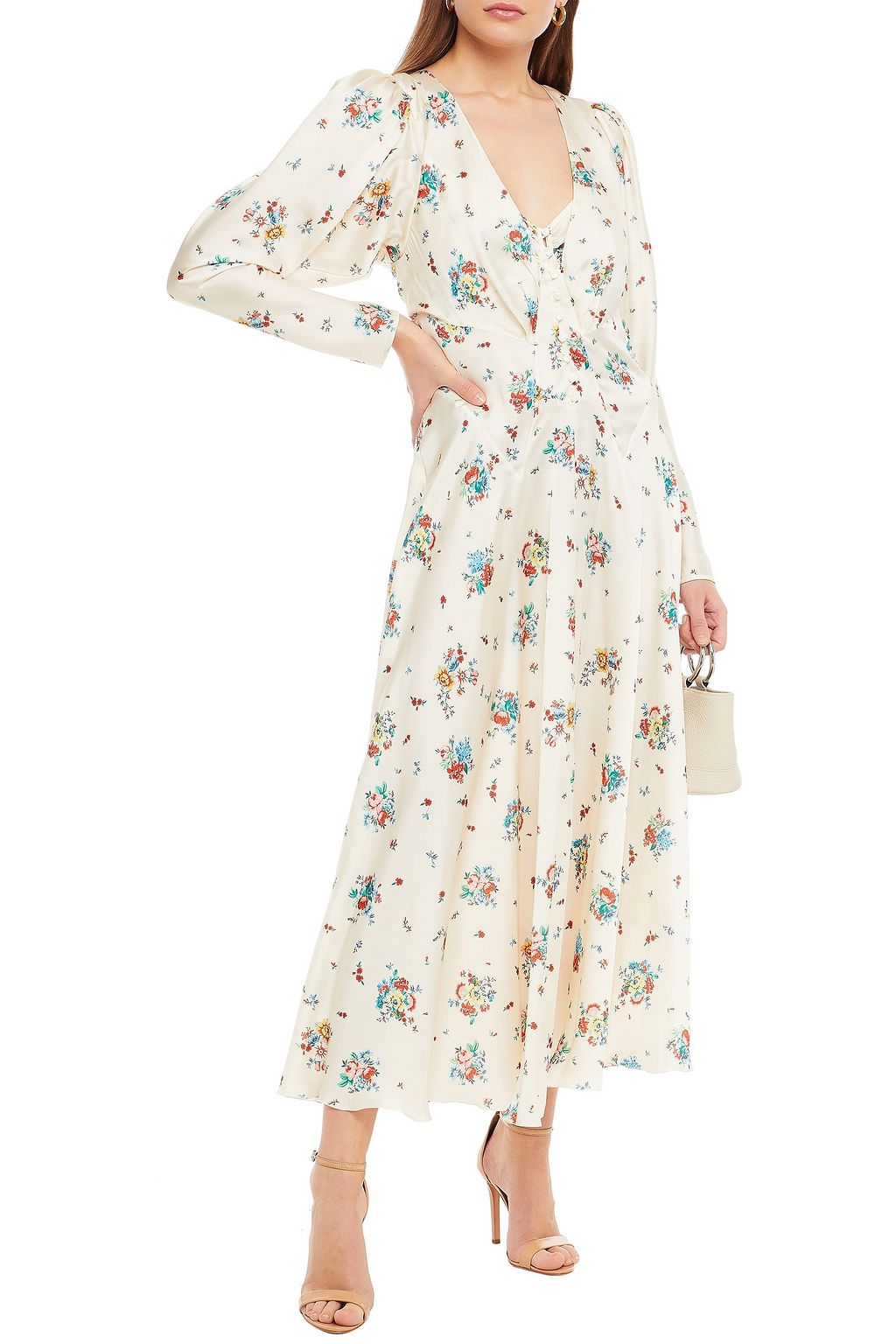 RABANNE Floral-print satin midi dress