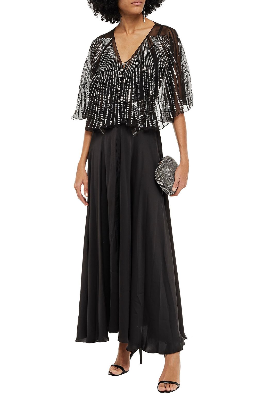RABANNE Sequin-embellished chiffon and satin maxi dress
