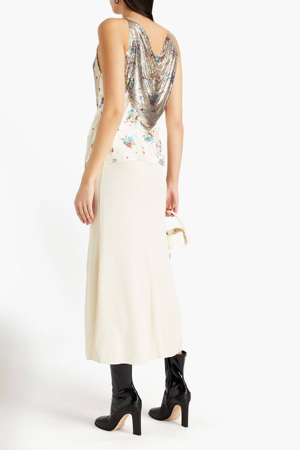 RABANNE Chainmail-paneled floral-print satin camisole