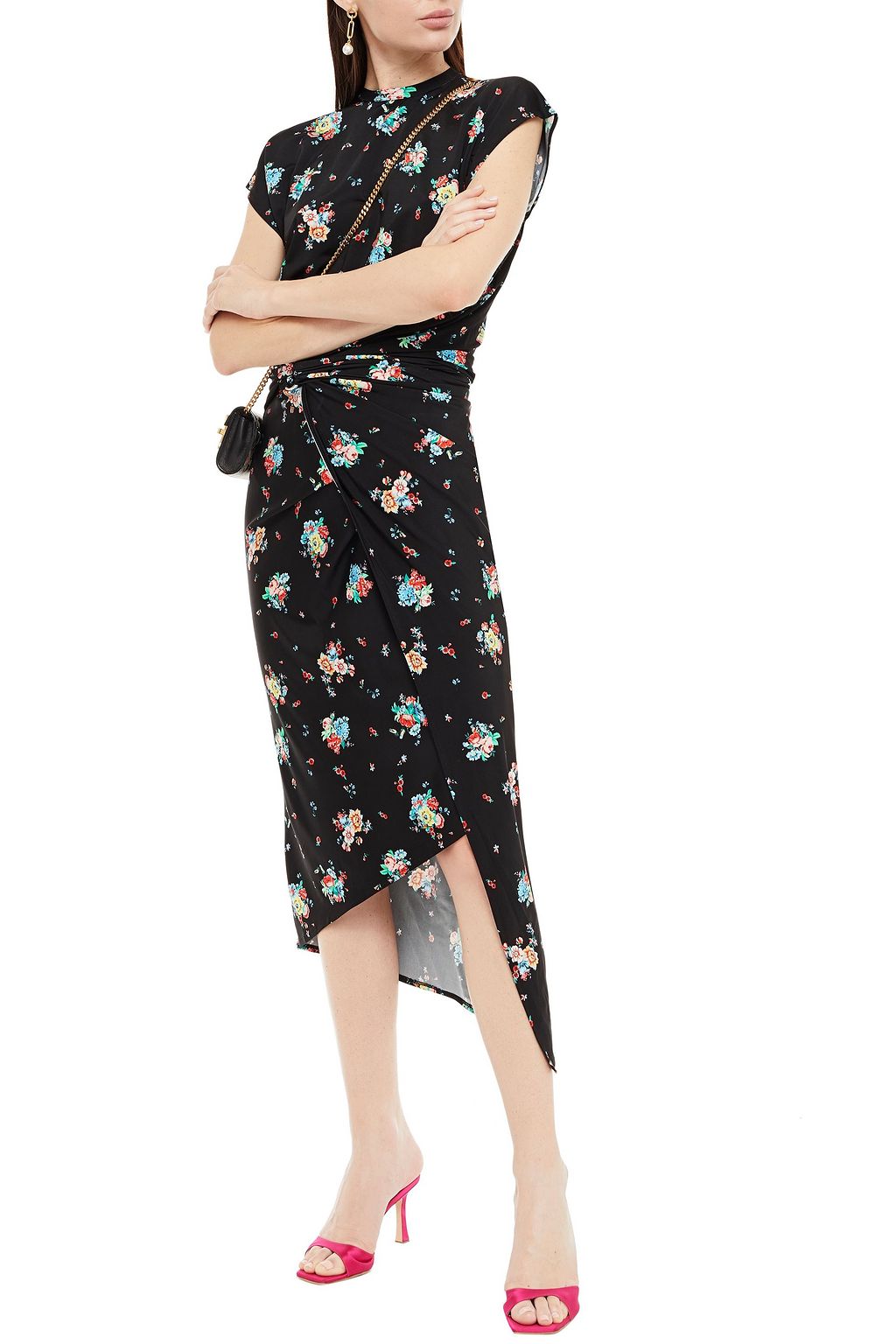 RABANNE Draped floral-print stretch-jersey midi dress
