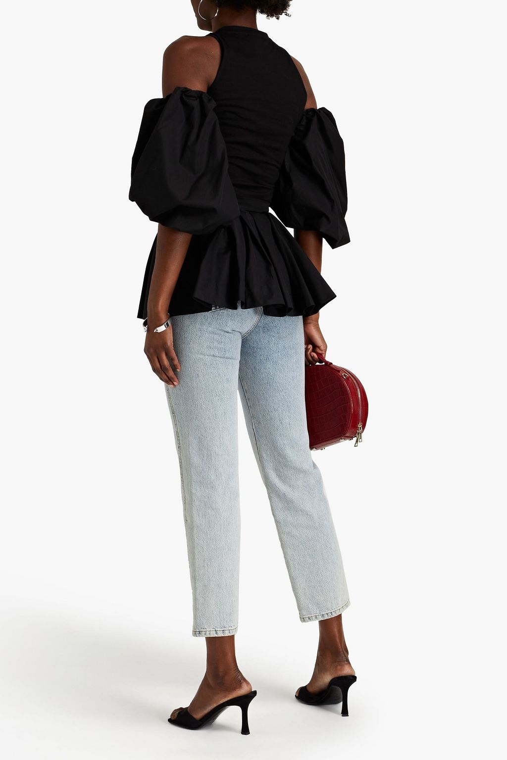 MCQUEEN Cold-shoulder layered cotton-jersey and poplin top