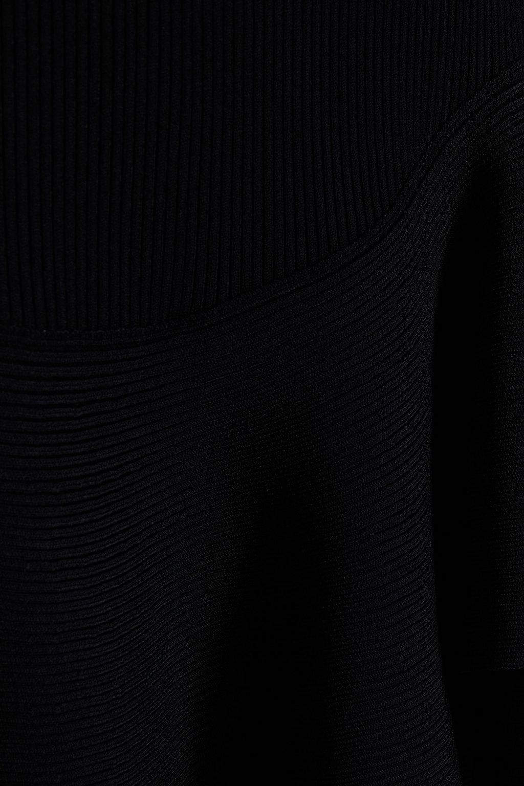 MCQUEEN Off-the-shoulder ruffled ribbed-knit mini dress