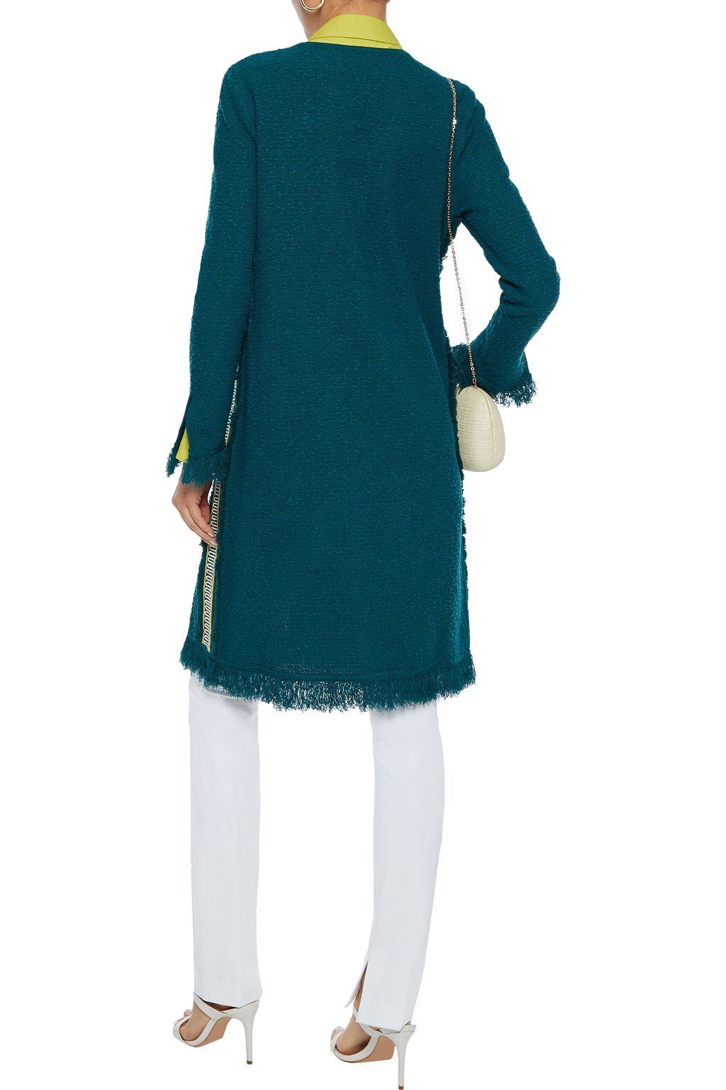 OSCAR DE LA RENTA Embroidered grosgrain-trimmed bouclé-knit coat