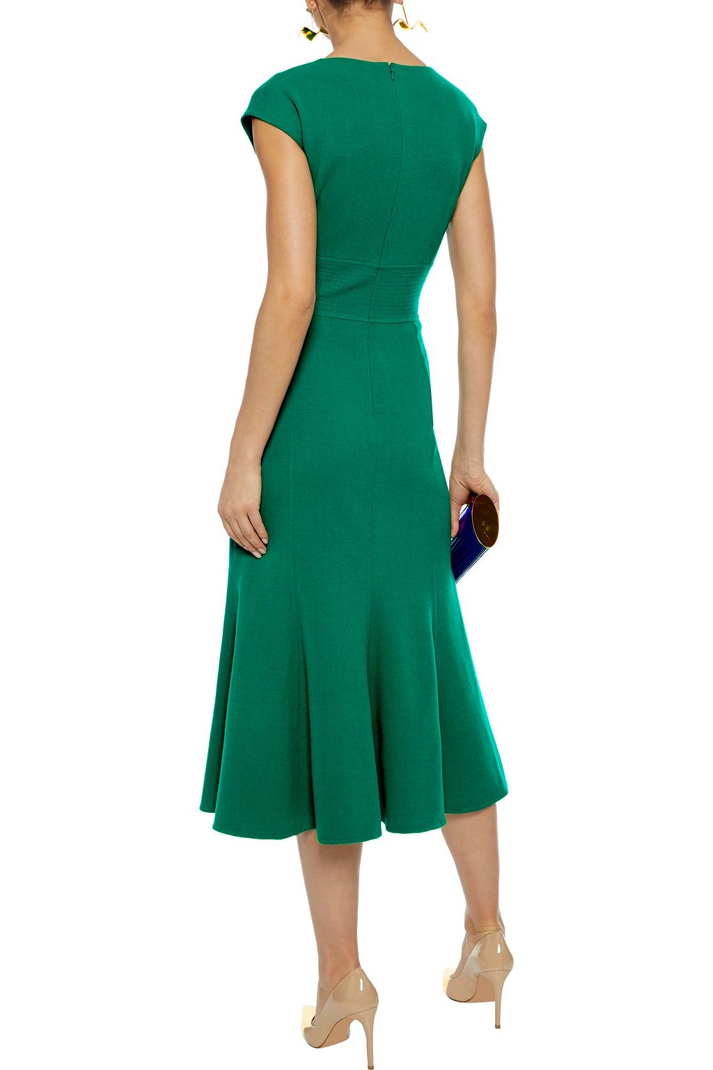 OSCAR DE LA RENTA Fluted wool-blend crepe midi dress