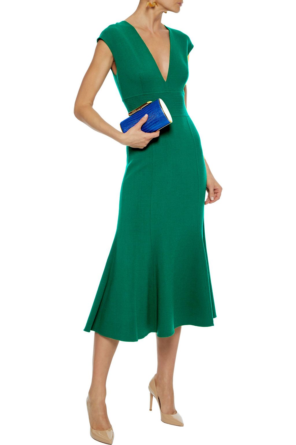OSCAR DE LA RENTA Fluted wool-blend crepe midi dress