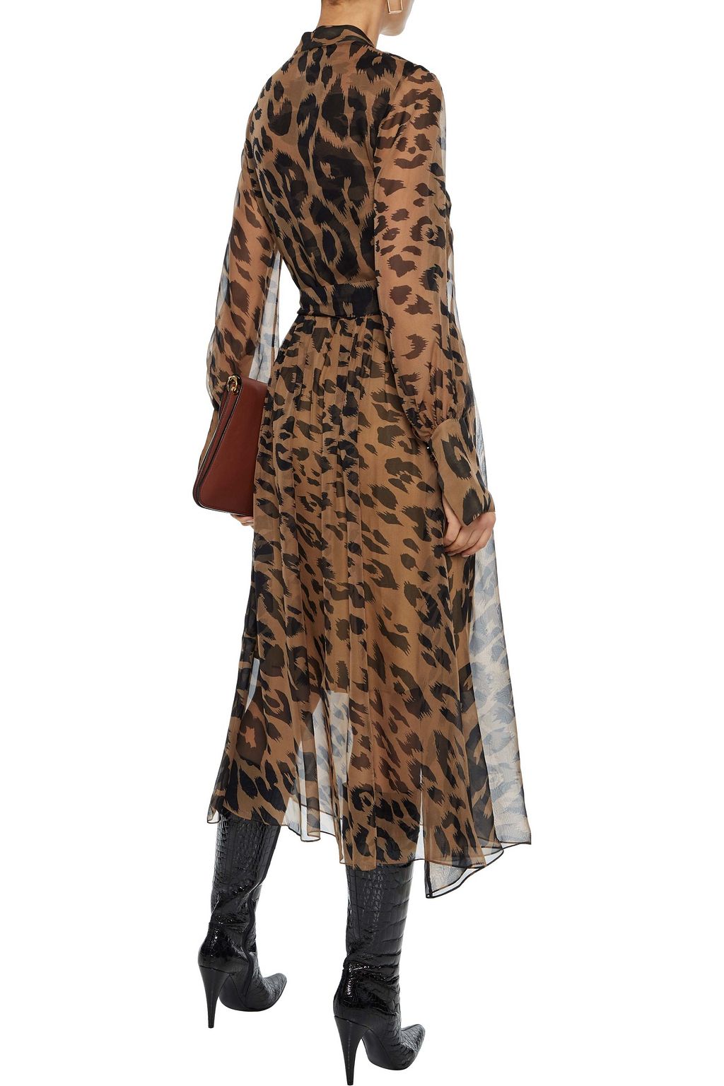 OSCAR DE LA RENTA Belted pleated leopard-print silk-chiffon midi dress