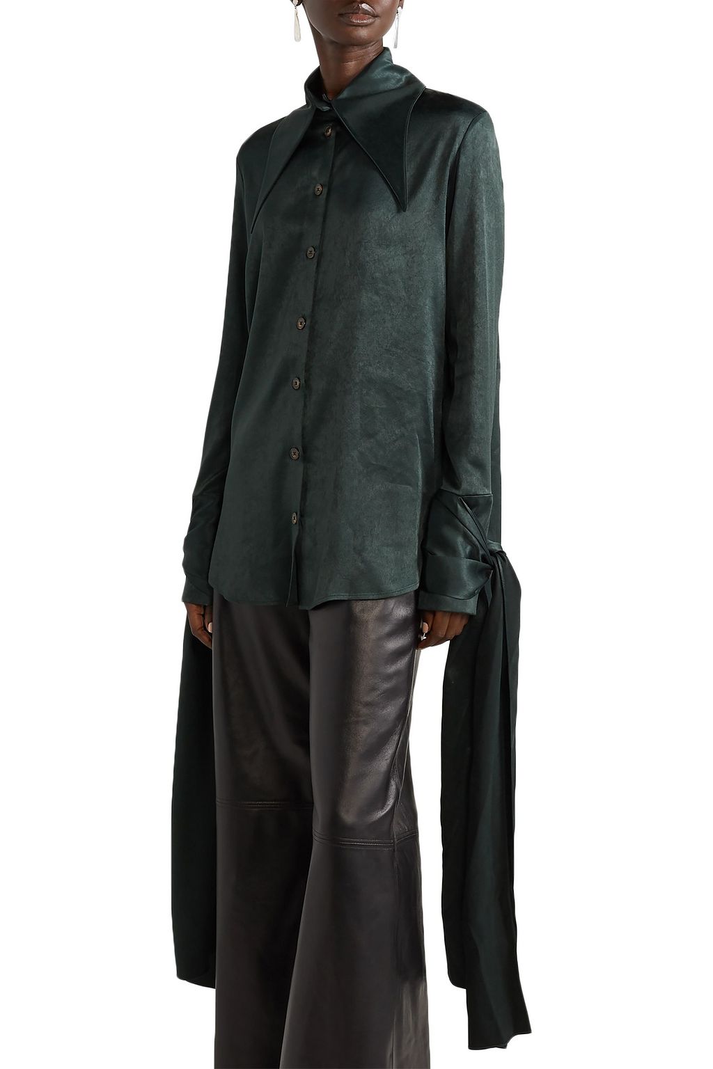 16ARLINGTON Jackson draped hammered-satin blouse