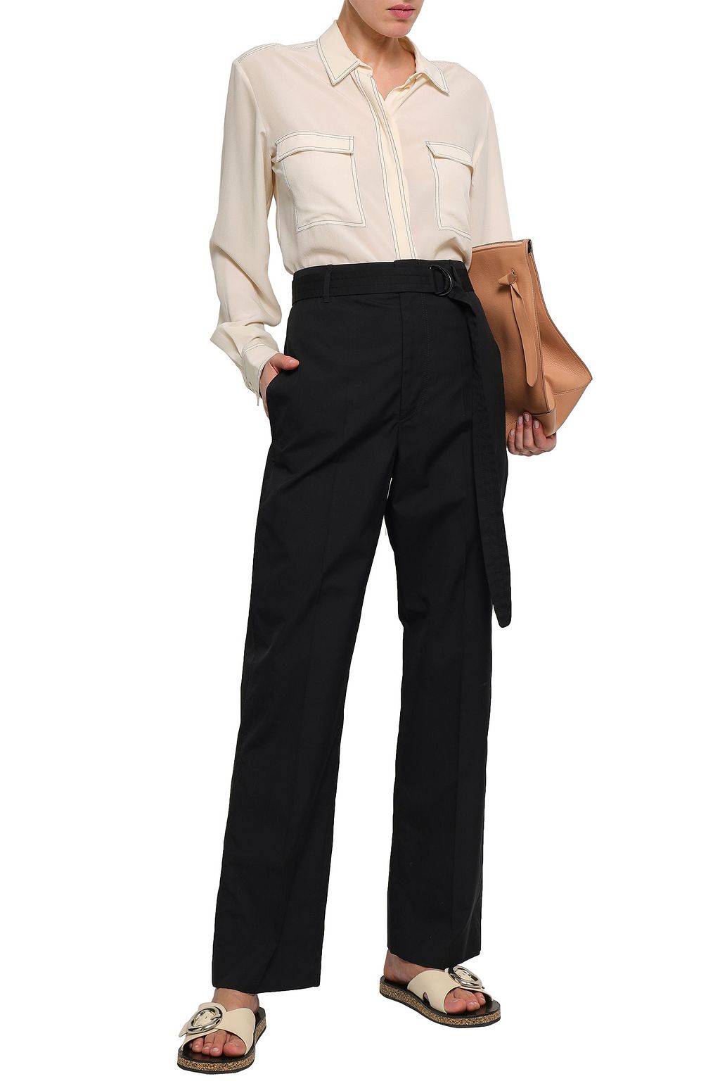 JOSEPH Bird belted cotton-sateen straight-leg pants