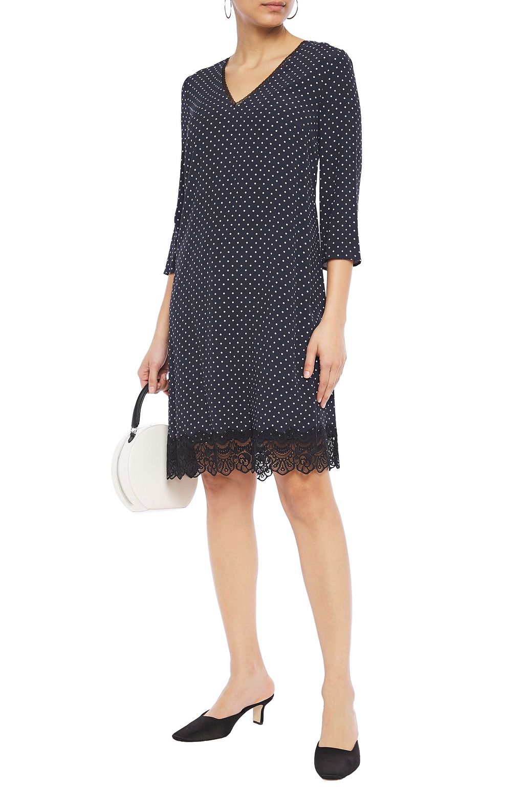 CLAUDIE PIERLOT Lace-trimmed polka-dot crepe dress