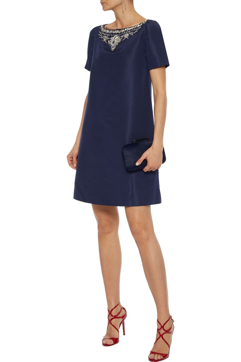 OSCAR DE LA RENTA Embellished silk-faille mini dress