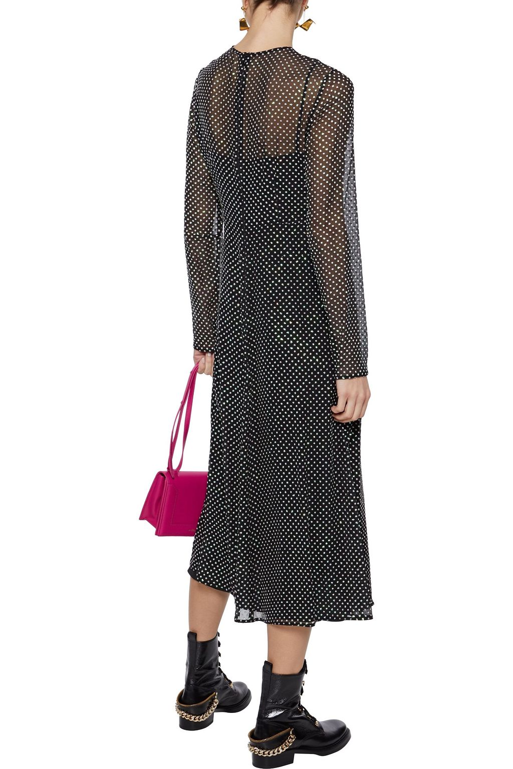 REDVALENTINO Glitter-embellished polka-dot silk-georgette midi dress