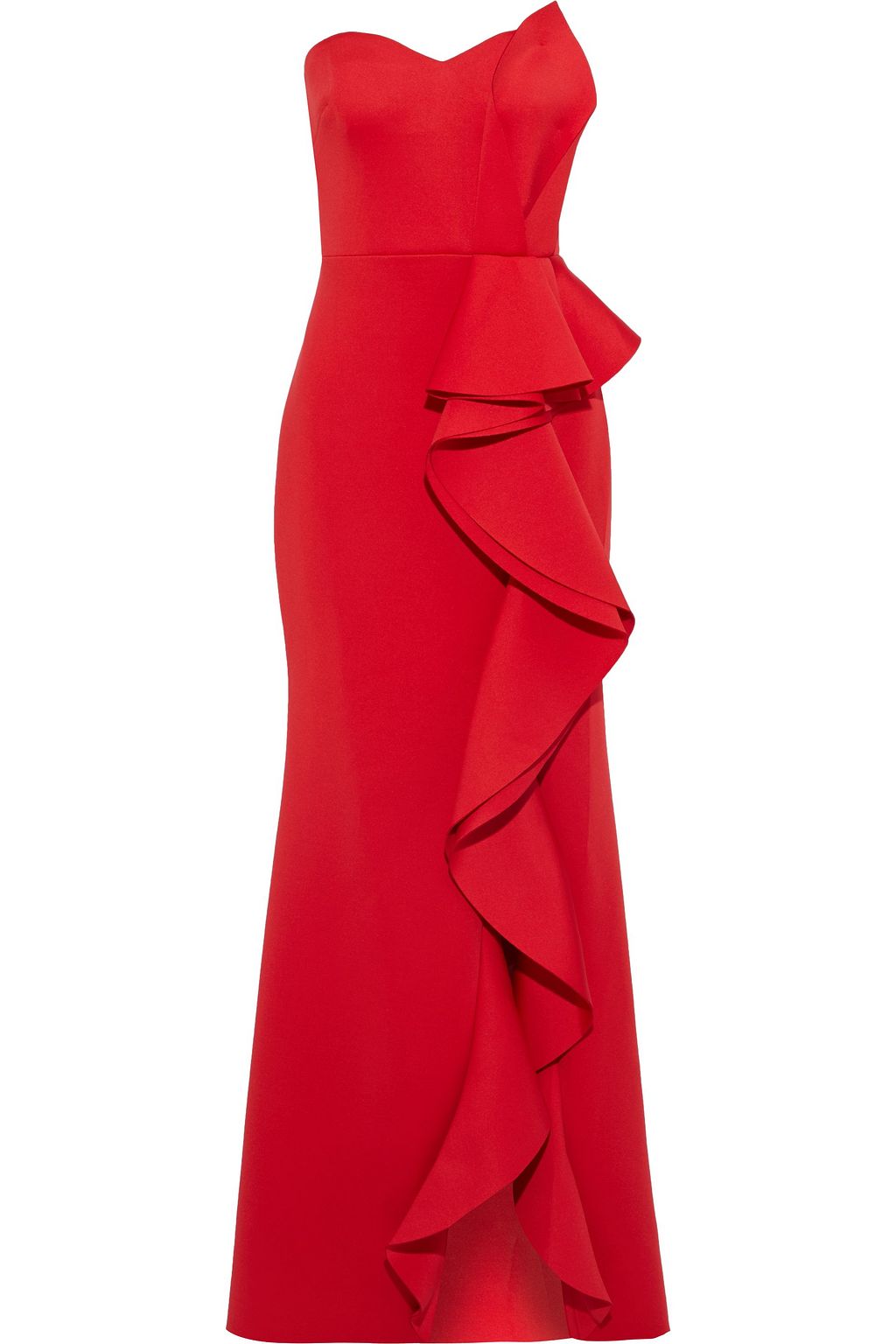 badgley mischka red strapless ball gown