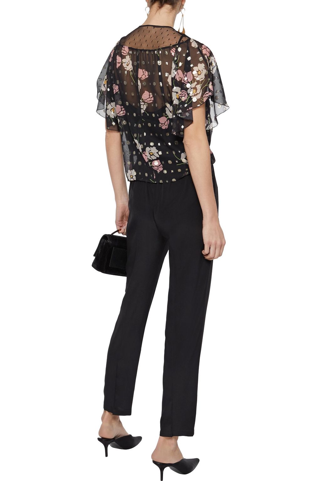 REDVALENTINO Point d'esprit-paneled floral-print fil coupé silk-blend chiffon blouse