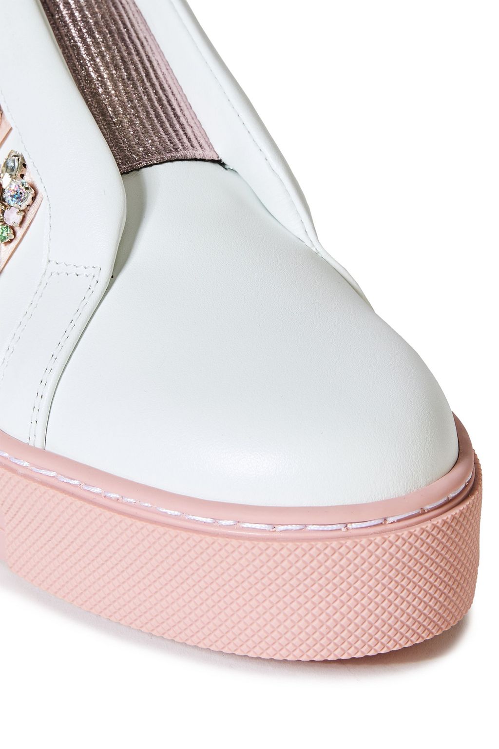 RENE' CAOVILLA Triana crystal-embellished satin-trimmed leather sneakers
