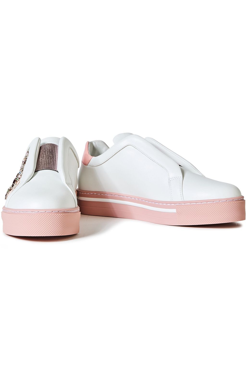 RENE' CAOVILLA Triana crystal-embellished satin-trimmed leather sneakers