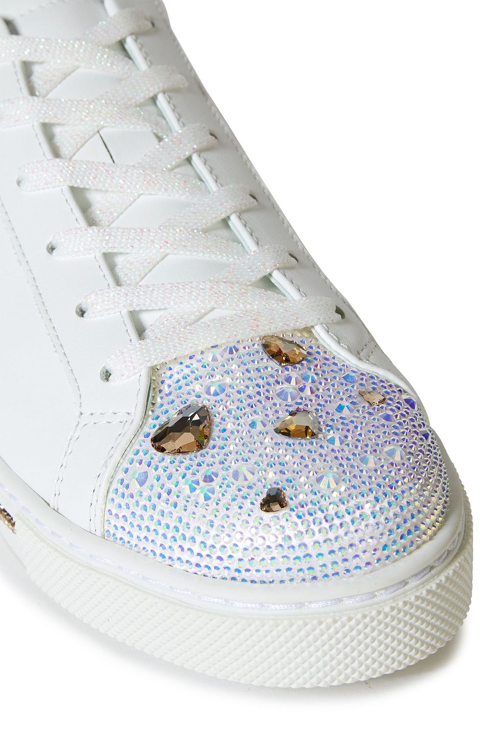 RENE' CAOVILLA Xtra My Love metallic-trimmed crystal-embellished leather sneakers