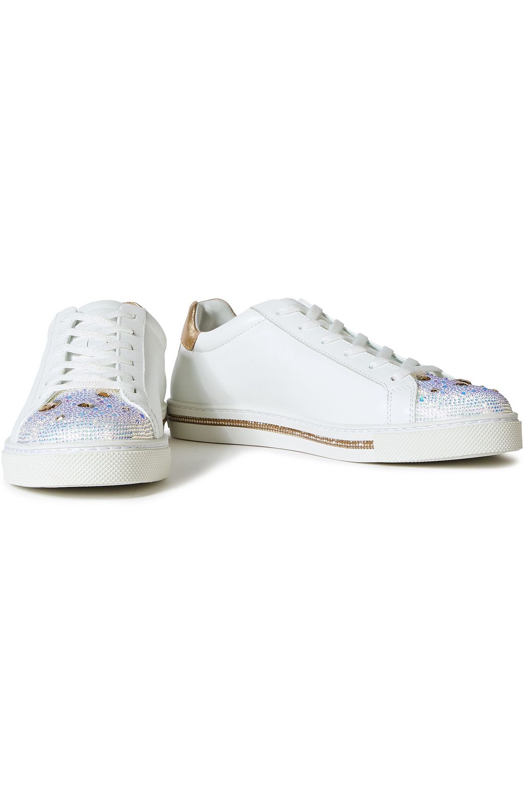 RENE' CAOVILLA Xtra My Love metallic-trimmed crystal-embellished leather sneakers