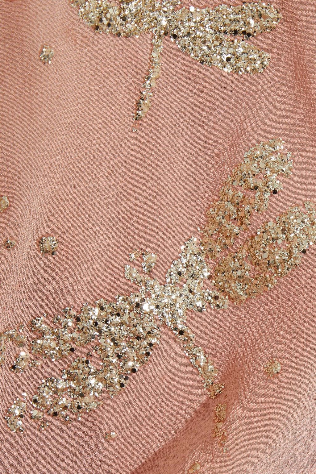 REDVALENTINO Tie-neck glitter-embellished silk-crepe mini dress