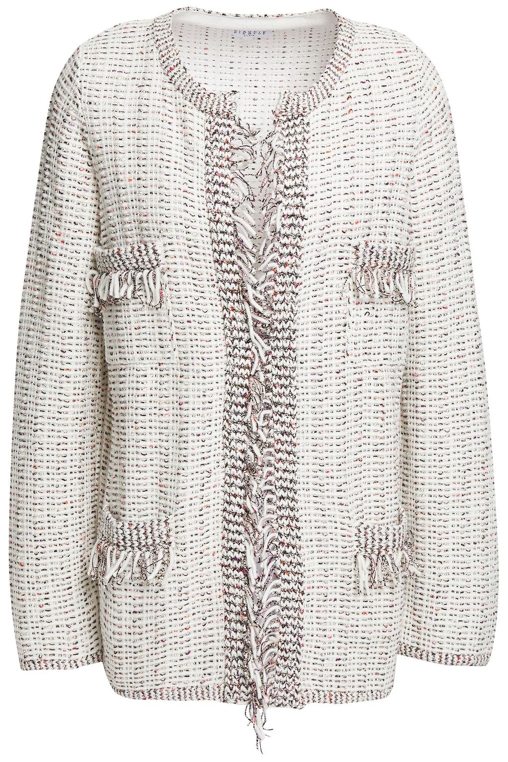 white frayed sweater