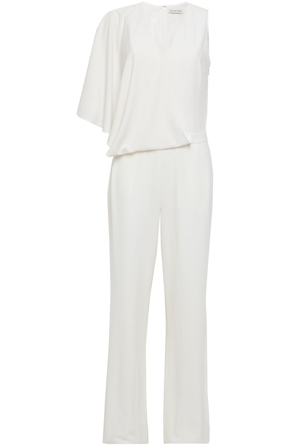 halston asymmetric crepe jumpsuit