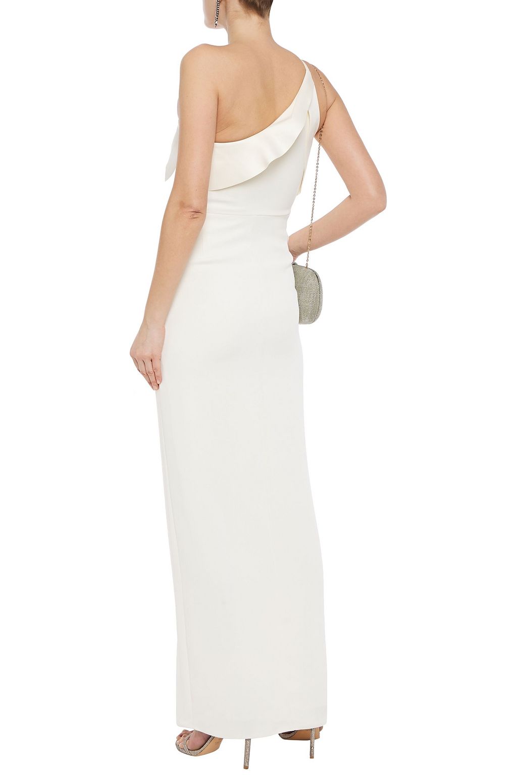 halston one shoulder crepe gown