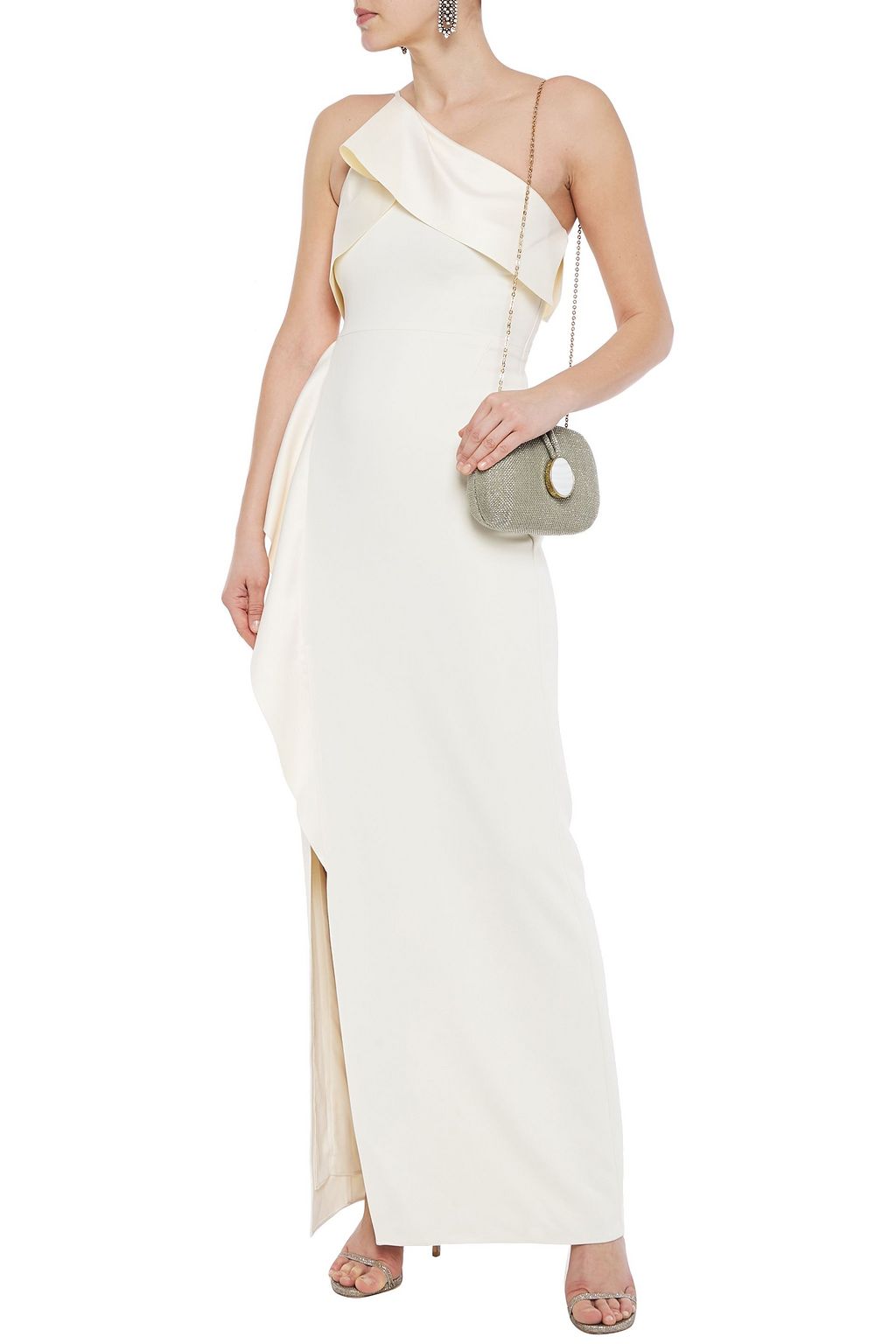 halston one shoulder crepe gown