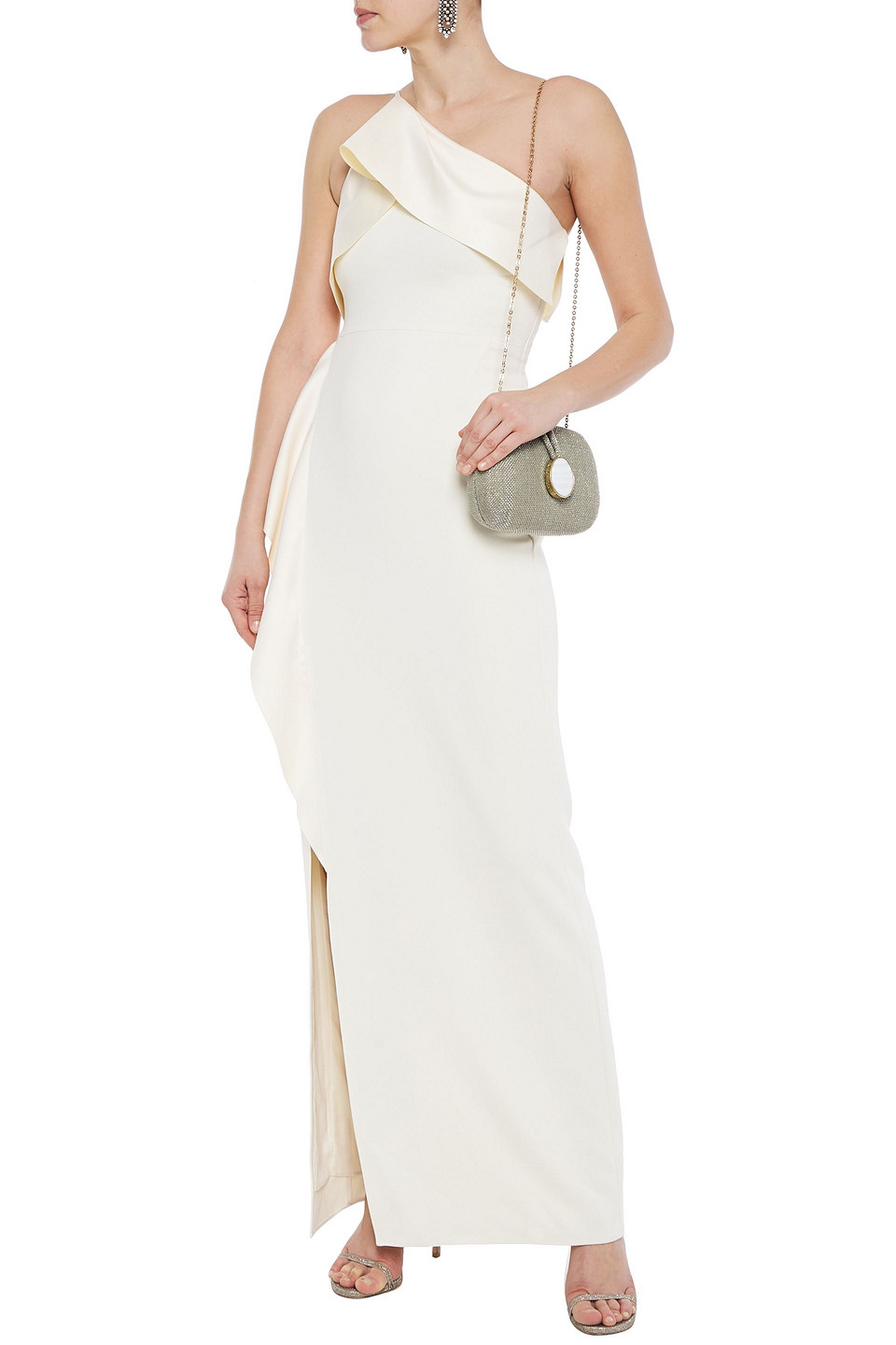 Halston Heritage Leda One-shoulder Draped Satin-crepe Gown In Cream