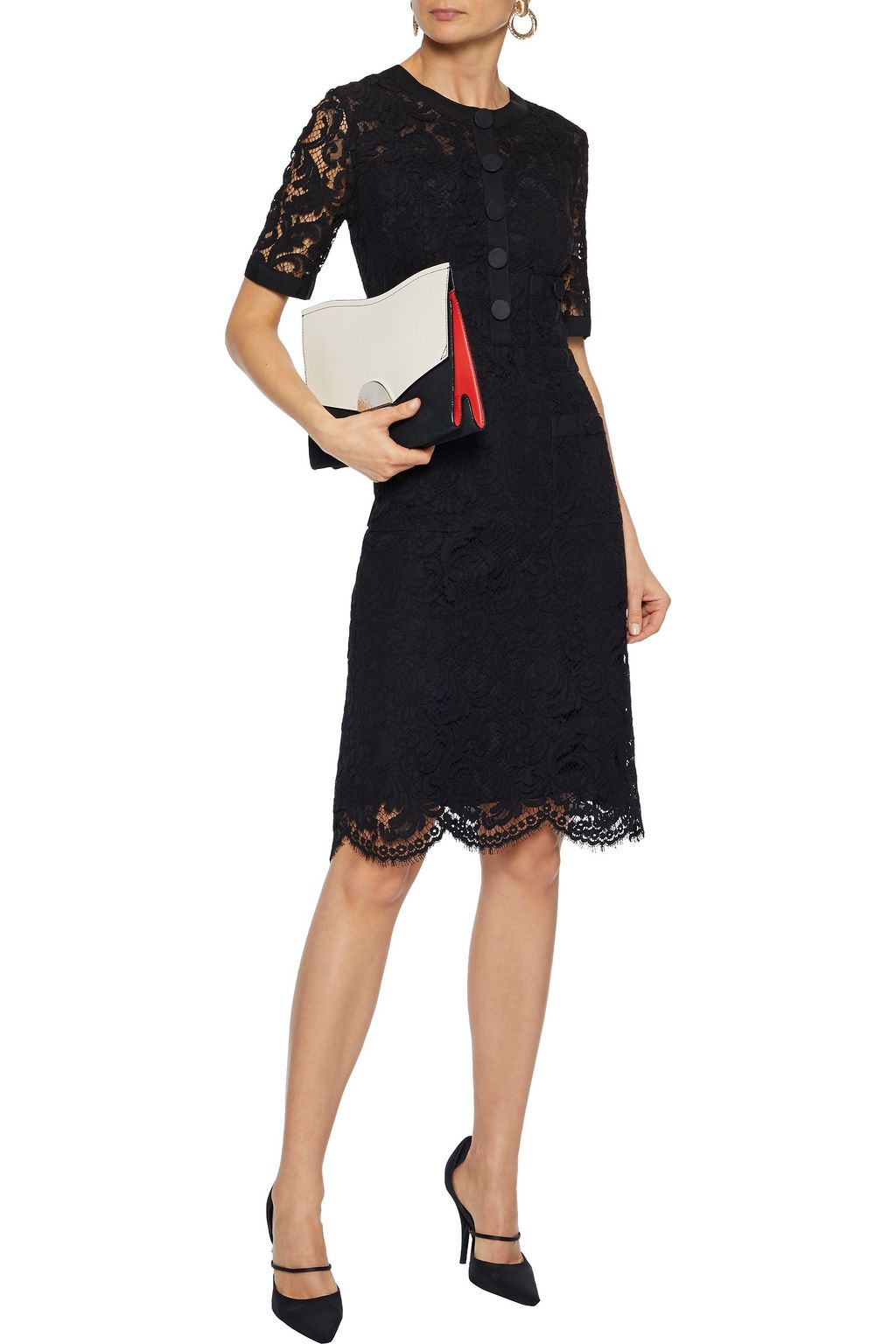 ADAM LIPPES Grosgrain-trimmed cotton-blend corded lace mini dress