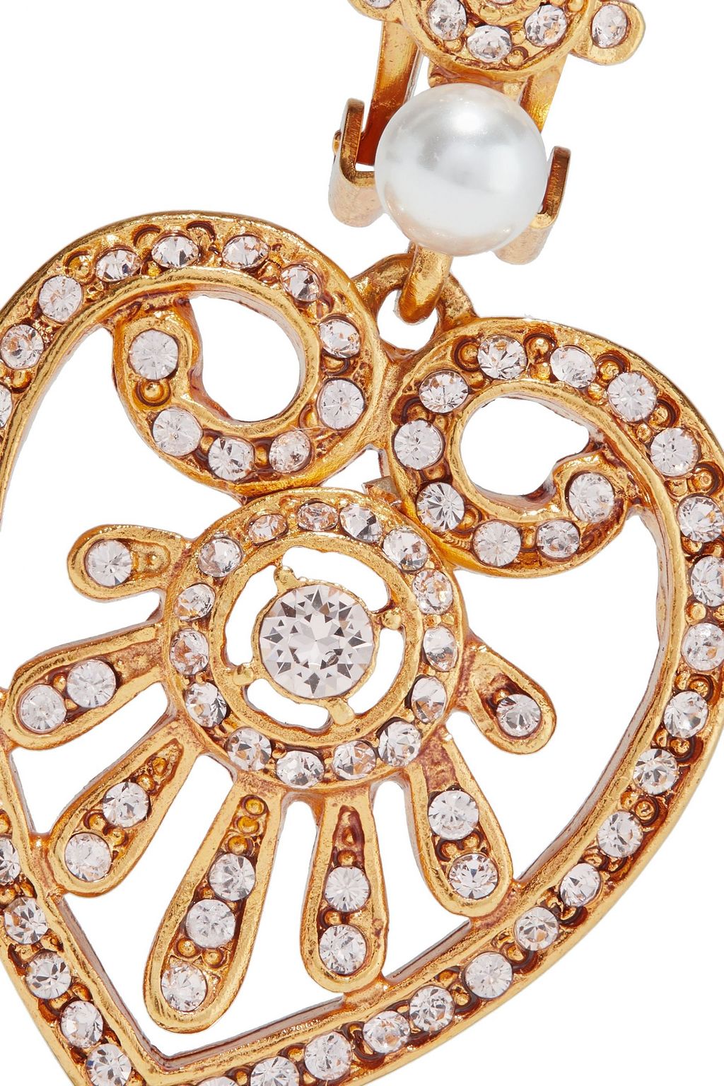 OSCAR DE LA RENTA Gold-tone, faux pearl and crystal clip earrings