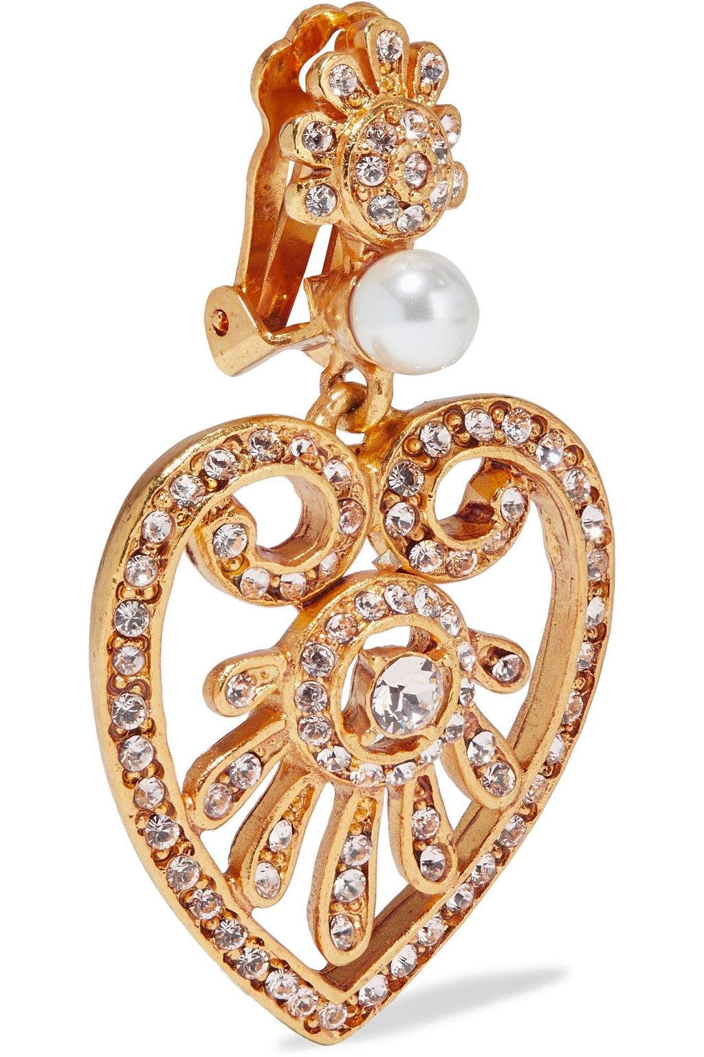 OSCAR DE LA RENTA Gold-tone, faux pearl and crystal clip earrings