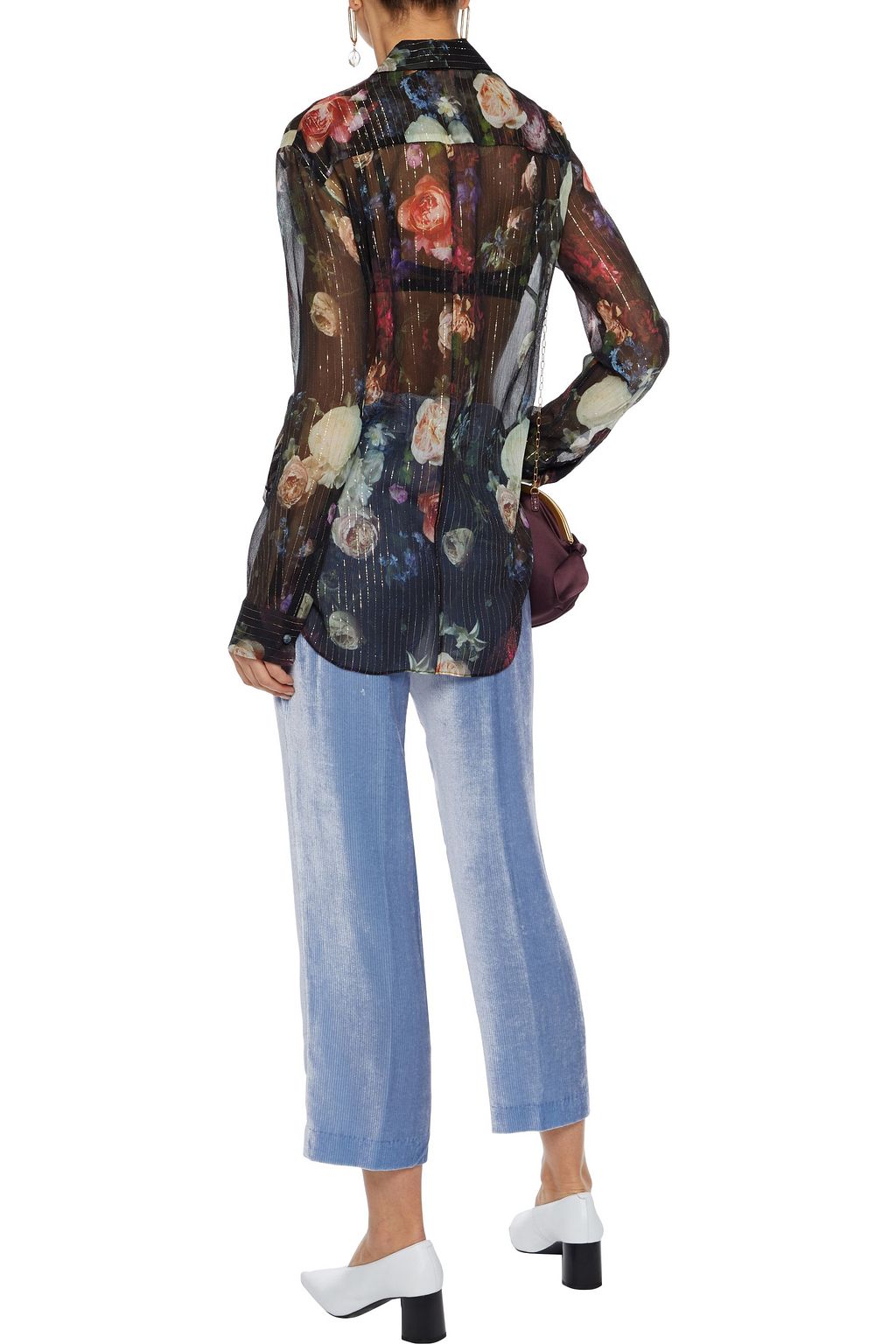 ADAM LIPPES Floral-print metallic silk-blend georgette shirt