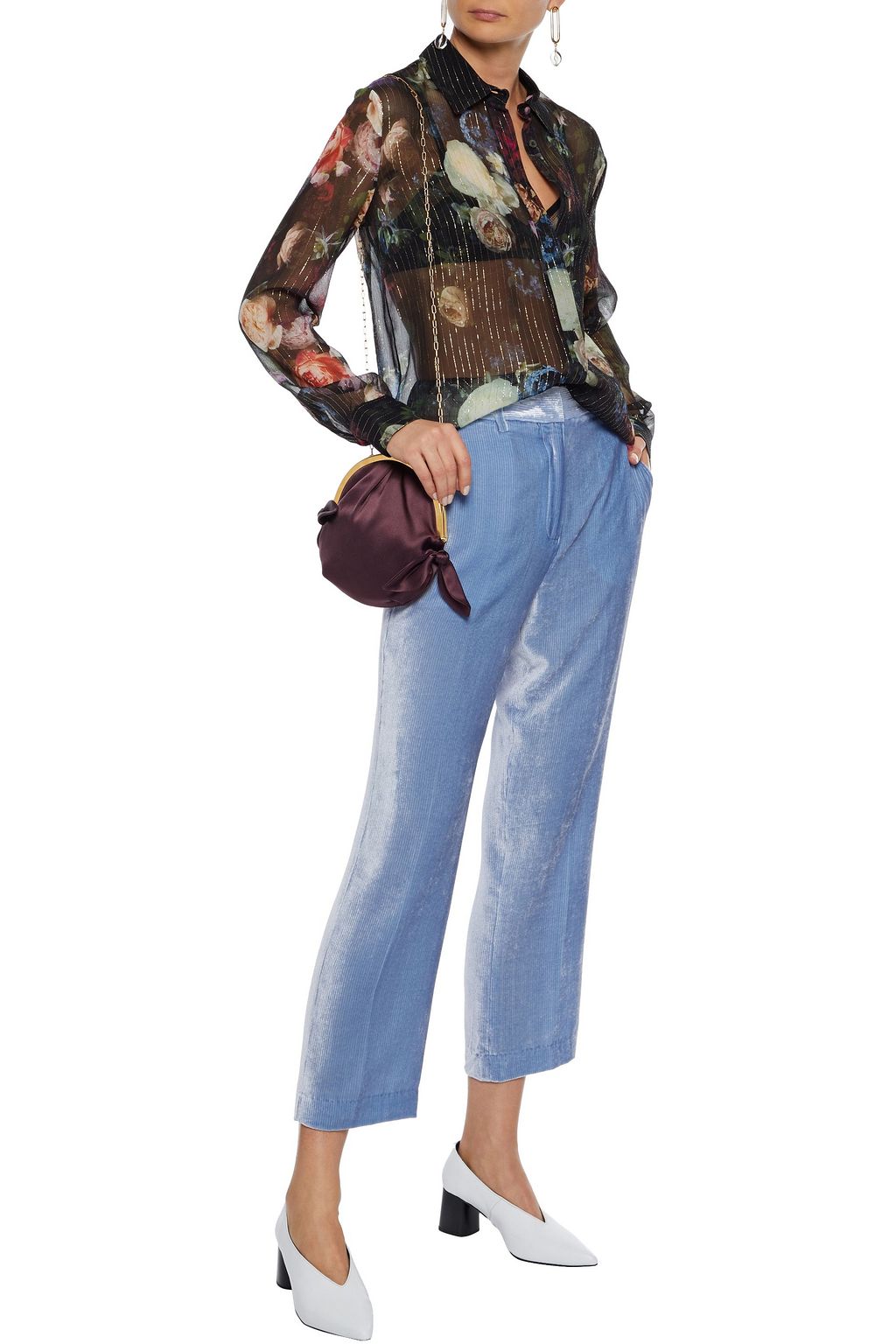ADAM LIPPES Floral-print metallic silk-blend georgette shirt