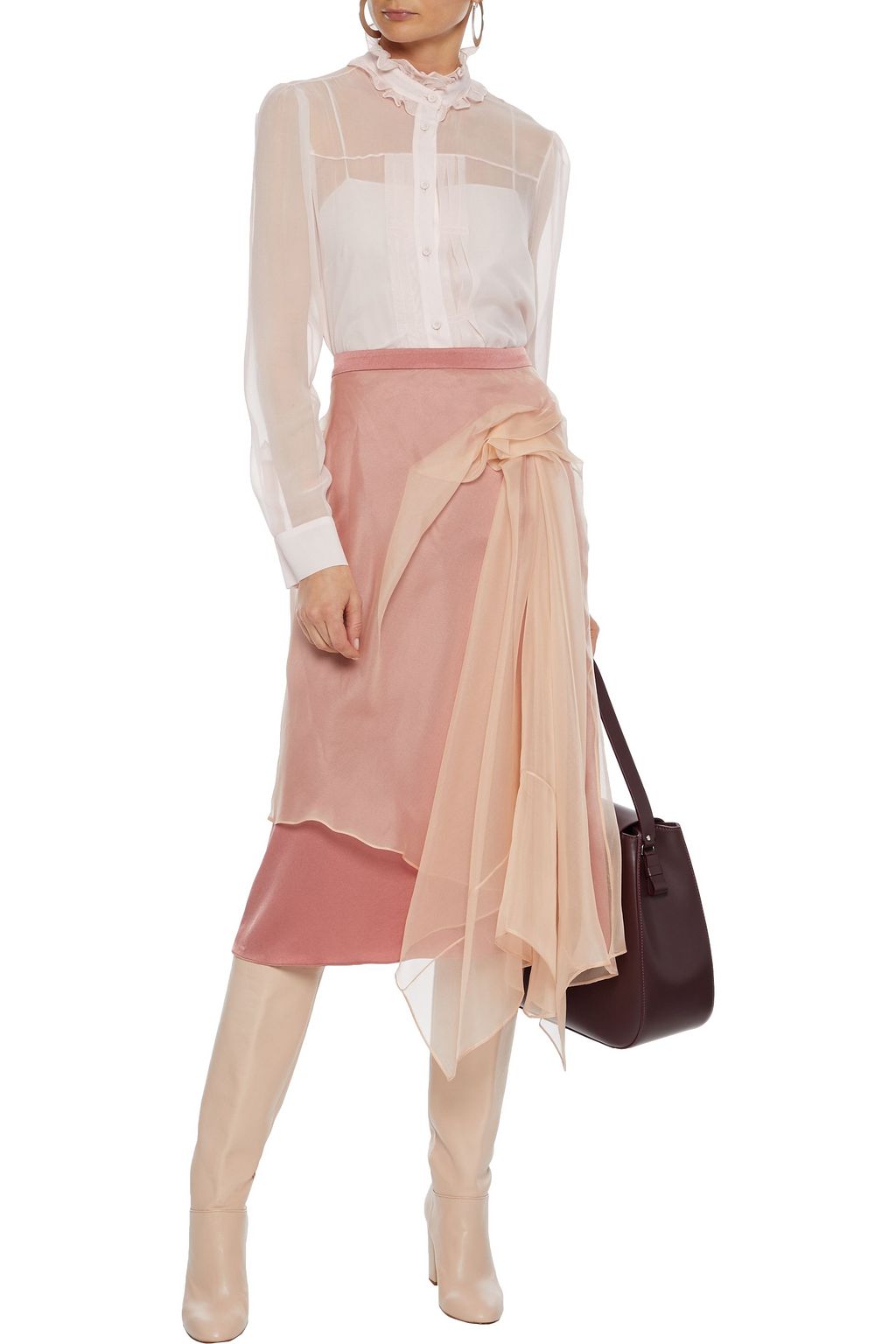 ADAM LIPPES Ruffle-trimmed pintucked silk-chiffon blouse