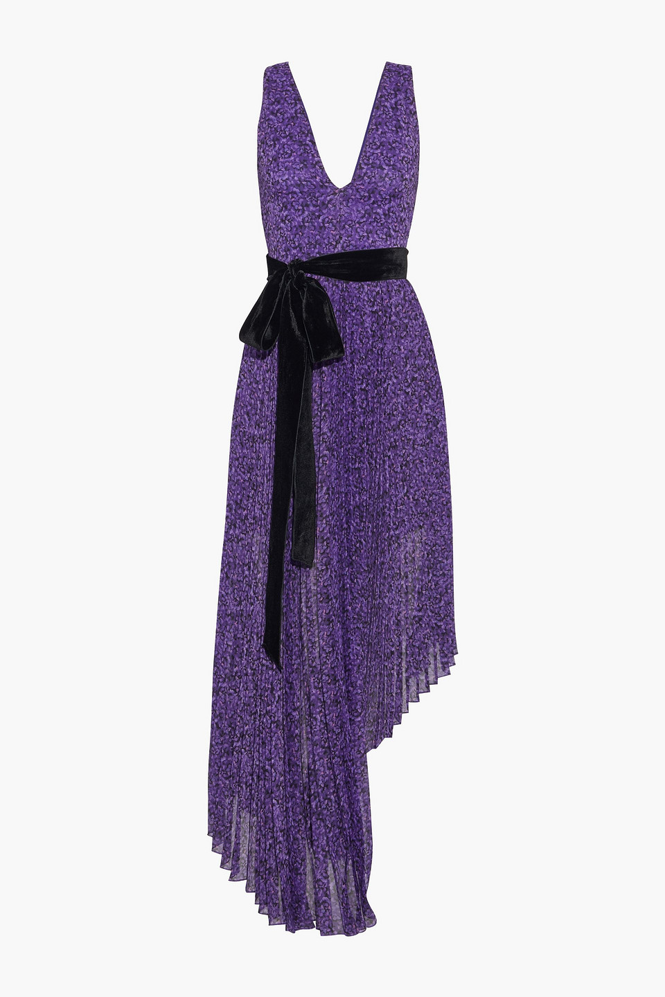 Alice + Olivia Woman Aiden Asymmetric Pleated Floral-print Georgette Dress Violet Size 12