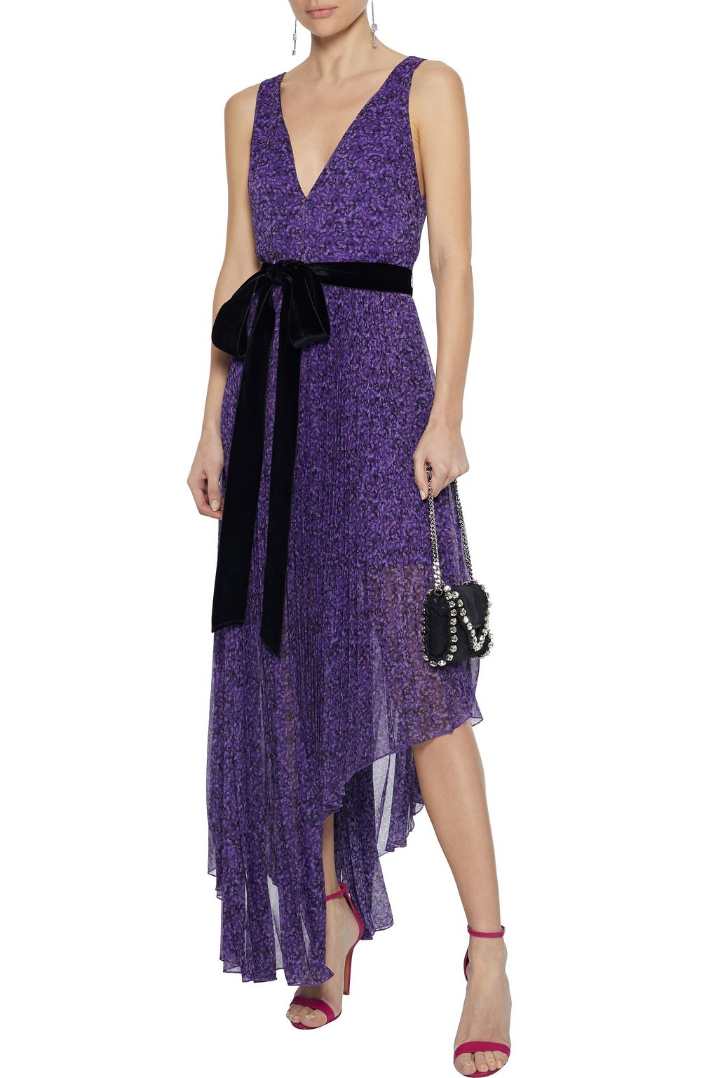 ALICE + OLIVIA Aiden asymmetric pleated floral-print georgette dress