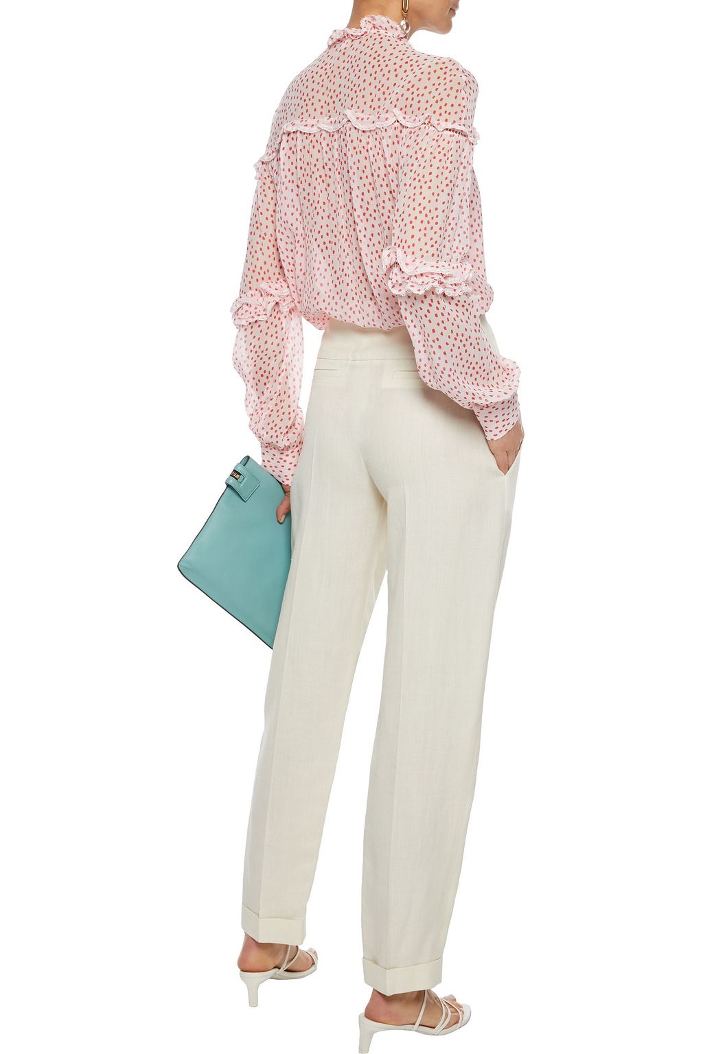 SIMKHAI Ruffle-trimmed printed silk-georgette blouse