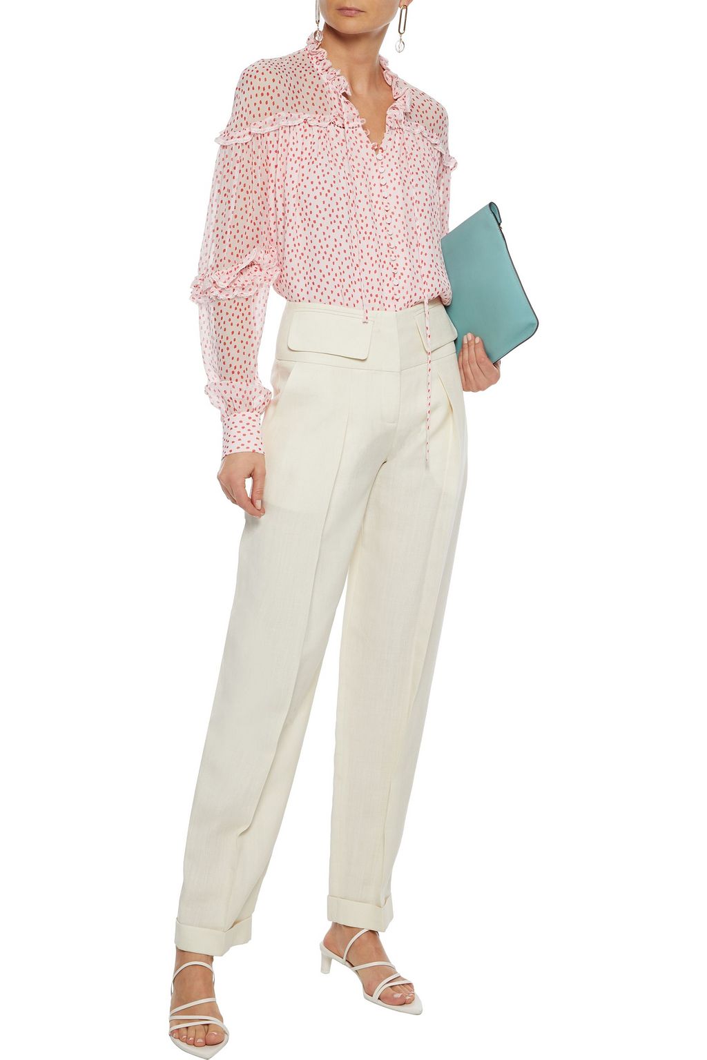 SIMKHAI Ruffle-trimmed printed silk-georgette blouse